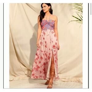 Belle Badgley Mischka Delaney Floral Halter Tie Maxi Dress Size 2